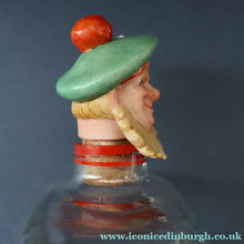 Load image into Gallery viewer, 1930s NOVELTY Golfing Glass Decanter. Decorated with Hand-Painted Comical Golfing Illustration - and with Fabulous Scotsman's Head Stopper
