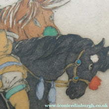 Load image into Gallery viewer, 1930s Hand Coloured Etching by Elyse Lord. Chinese Warriors on Horseback
