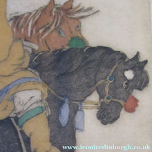 Load image into Gallery viewer, 1930s Hand Coloured Etching by Elyse Lord. Chinese Warriors on Horseback
