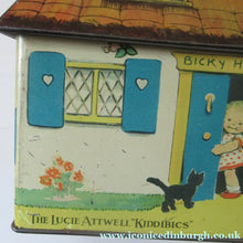 Load image into Gallery viewer, Rare 1930s MABEL LUCIE ATTWELL Kiddibics: Bicky House Biscuit Tin or Bank. Made for William Crawford
