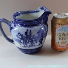 Load image into Gallery viewer, 1930s Royal Doulton Blue and White Jug Decorated with Images from the Eglinton Tournament - British Ceramics
