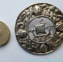 Load image into Gallery viewer, Vintage 1936 Edinburgh Hallmarked Celtic Brooch with Viking Ship. James Ness &amp; Son
