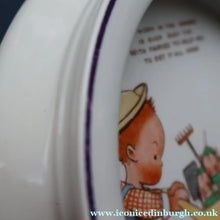 Load image into Gallery viewer, 1930s SHELLEY POTTERY Mabel Lucie Attwell Heavy Baby Plate. Gardening Image with Boo Boos in Wheelbarrow
