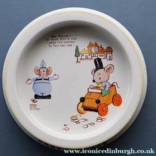 Load image into Gallery viewer, 1930s SHELLEY POTTERY Mabel Lucie Attwell Heavy Baby Plate. Motoring Image with Mouse Driving a Car
