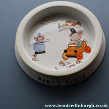 Load image into Gallery viewer, 1930s SHELLEY POTTERY Mabel Lucie Attwell Heavy Baby Plate. Motoring Image with Mouse Driving a Car
