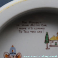 Load image into Gallery viewer, 1930s SHELLEY POTTERY Mabel Lucie Attwell Heavy Baby Plate. Motoring Image with Mouse Driving a Car
