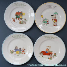 Load image into Gallery viewer, 1930s SHELLEY POTTERY Mabel Lucie Attwell Side Plate. Vintage Donkey Being Pushed by Boo Boos in a Wheelbarrow Image.  6 inches (Copy)
