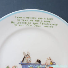 Load image into Gallery viewer, 1930s SHELLEY POTTERY Mabel Lucie Attwell Side Plate. Vintage Donkey Being Pushed by Boo Boos in a Wheelbarrow Image.  6 inches (Copy)
