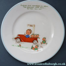 Load image into Gallery viewer, 1930s SHELLEY POTTERY Mabel Lucie Attwell Side Plate. Vintage Motoring Plus Five Boo Boos Image.  6 inches
