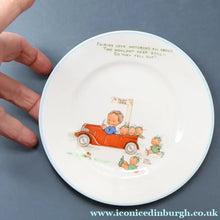 Load image into Gallery viewer, 1930s SHELLEY POTTERY Mabel Lucie Attwell Side Plate. Vintage Motoring Plus Five Boo Boos Image.  6 inches
