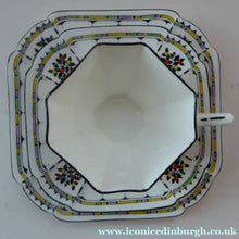 Load image into Gallery viewer, 1930s Shelley TRIO QUEEN ANNE Shape. Beautiful Art Deco Cup Saucer &amp; Side Plate with Rarer Coloured Fruits Tree Pattern
