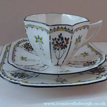 Load image into Gallery viewer, 1930s Shelley TRIO QUEEN ANNE Shape. Beautiful Art Deco Cup Saucer &amp; Side Plate with Rarer Coloured Fruits Tree Pattern
