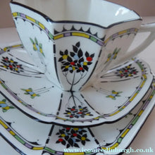 Load image into Gallery viewer, 1930s Shelley TRIO QUEEN ANNE Shape. Beautiful Art Deco Cup Saucer &amp; Side Plate with Rarer Coloured Fruits Tree Pattern

