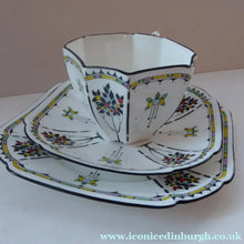Load image into Gallery viewer, 1930s Shelley TRIO QUEEN ANNE Shape. Beautiful Art Deco Cup Saucer &amp; Side Plate with Rarer Coloured Fruits Tree Pattern
