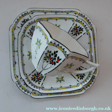 Load image into Gallery viewer, 1930s Shelley TRIO QUEEN ANNE Shape. Beautiful Art Deco Cup Saucer &amp; Side Plate with Rarer Coloured Fruits Tree Pattern
