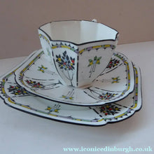 Load image into Gallery viewer, 1930s Shelley TRIO QUEEN ANNE Shape. Beautiful Art Deco Cup Saucer &amp; Side Plate with Rarer Coloured Fruits Tree Pattern
