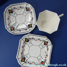 Load image into Gallery viewer, 1930s Shelley TRIO QUEEN ANNE Shape. Beautiful Art Deco with Fruits and Diamonds Pattern
