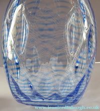 Load image into Gallery viewer, 1930s STEVENS AND WILLIAMS Glass Aquamarine Blue Threaded Vase With Golf Ball Pattern. 8 inches high - British Glass
