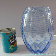 Load image into Gallery viewer, 1930s STEVENS AND WILLIAMS Glass Aquamarine Blue Threaded Vase With Golf Ball Pattern. 8 inches high
