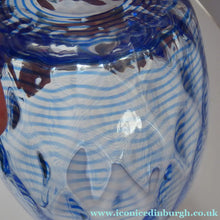 Load image into Gallery viewer, 1930s STEVENS AND WILLIAMS Glass Aquamarine Blue Threaded Vase With Golf Ball Pattern. 8 inches high
