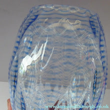 Load image into Gallery viewer, 1930s STEVENS AND WILLIAMS Glass Aquamarine Blue Threaded Vase With Golf Ball Pattern. 8 inches high
