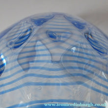 Load image into Gallery viewer, 1930s STEVENS AND WILLIAMS Glass Aquamarine Blue Threaded Vase With Golf Ball Pattern. 8 inches high
