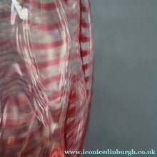 Load image into Gallery viewer, 1930s STEVENS AND WILLIAMS Glass Cerise Pink Threaded Vase With Golf Ball Pattern. 8 inches high
