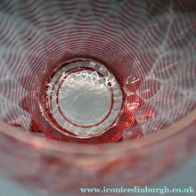 Load image into Gallery viewer, 1930s STEVENS AND WILLIAMS Glass Cerise Pink Threaded Vase With Golf Ball Pattern. 8 inches high
