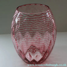 Load image into Gallery viewer, 1930s STEVENS AND WILLIAMS Glass Cerise Pink Threaded Vase With Golf Ball Pattern. 8 inches high
