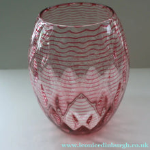 Load image into Gallery viewer, 1930s STEVENS AND WILLIAMS Glass Cerise Pink Threaded Vase With Golf Ball Pattern. 8 inches high

