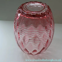 Load image into Gallery viewer, 1930s STEVENS AND WILLIAMS Glass Cerise Pink Threaded Vase With Golf Ball Pattern. 8 inches high

