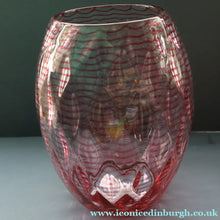 Load image into Gallery viewer, 1930s STEVENS AND WILLIAMS Glass Cerise Pink Threaded Vase With Golf Ball Pattern. 8 inches high

