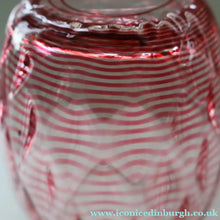 Load image into Gallery viewer, 1930s STEVENS AND WILLIAMS Glass Cerise Pink Threaded Vase With Golf Ball Pattern. 8 inches high

