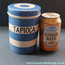 Load image into Gallery viewer, Rarer 1930s TG Green CORNISHWARE Tall Lidded Canister for TAPIOCA. 5 1/2 Inches in Height. Black Shield Mark

