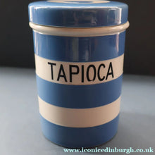 Load image into Gallery viewer, Rarer 1930s TG Green CORNISHWARE Tall Lidded Canister for TAPIOCA. 5 1/2 Inches in Height. Black Shield Mark

