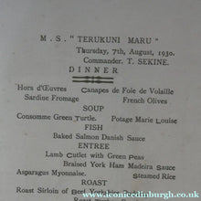 Load image into Gallery viewer, Very Rare JAPANESE SHIPPING Collectable. 1930 Menu for the NYK Line MS "Yasukuni Maru". With Hiroshige Woodblock Cover
