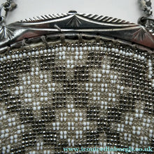 Load image into Gallery viewer, Vintage WHITE Art Deco Beaded Evening Bag with Chrome Clasp and Chain Handles; 1930s
