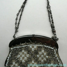 Load image into Gallery viewer, Vintage WHITE Art Deco Beaded Evening Bag with Chrome Clasp and Chain Handles; 1930s
