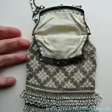 Load image into Gallery viewer, Vintage WHITE Art Deco Beaded Evening Bag with Chrome Clasp and Chain Handles; 1930s

