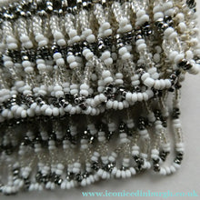 Load image into Gallery viewer, Vintage WHITE Art Deco Beaded Evening Bag with Chrome Clasp and Chain Handles; 1930s
