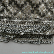 Load image into Gallery viewer, Vintage WHITE Art Deco Beaded Evening Bag with Chrome Clasp and Chain Handles; 1930s
