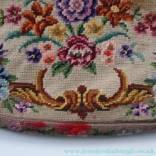 Load image into Gallery viewer, Vintage 1940s British PETIT POINT Beige Tapestry Handbag or Evening Bag with Pink Roses Design. Good Condition
