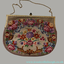 Load image into Gallery viewer, Vintage 1940s British PETIT POINT Beige Tapestry Handbag or Evening Bag with Pink Roses Design. Good Condition
