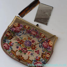 Load image into Gallery viewer, Vintage 1940s British PETIT POINT Beige Tapestry Handbag or Evening Bag with Pink Roses Design. Good Condition
