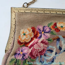 Load image into Gallery viewer, Vintage 1940s British PETIT POINT Beige Tapestry Handbag or Evening Bag with Pink Roses Design. Good Condition
