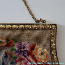 Load image into Gallery viewer, Vintage 1940s British PETIT POINT Beige Tapestry Handbag or Evening Bag with Pink Roses Design. Good Condition
