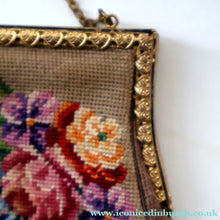 Load image into Gallery viewer, Vintage 1940s British PETIT POINT Beige Tapestry Handbag or Evening Bag with Pink Roses Design. Good Condition
