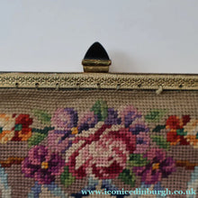 Load image into Gallery viewer, Vintage 1940s British PETIT POINT Beige Tapestry Handbag or Evening Bag with Pink Roses Design. Good Condition
