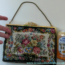 Load image into Gallery viewer, Vintage 1940s PETIT POINT Tapestry Handbag or Evening Bag with Pink Roses Design. Excellent Condition
