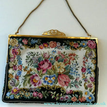 Load image into Gallery viewer, Vintage 1940s PETIT POINT Tapestry Handbag or Evening Bag with Pink Roses Design. Excellent Condition
